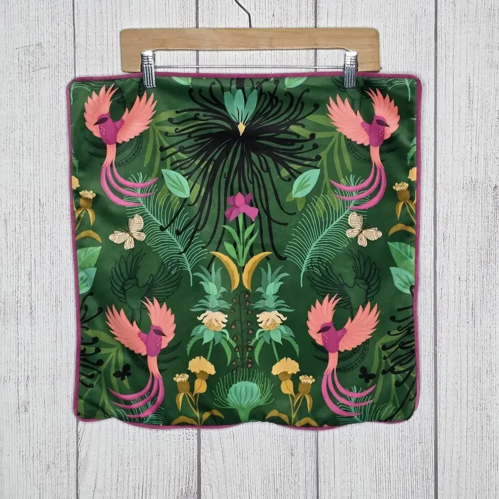 Kate Merritt KM Maximalist Velvet Cushion Cover Green Tropical Birds Floral 50cm